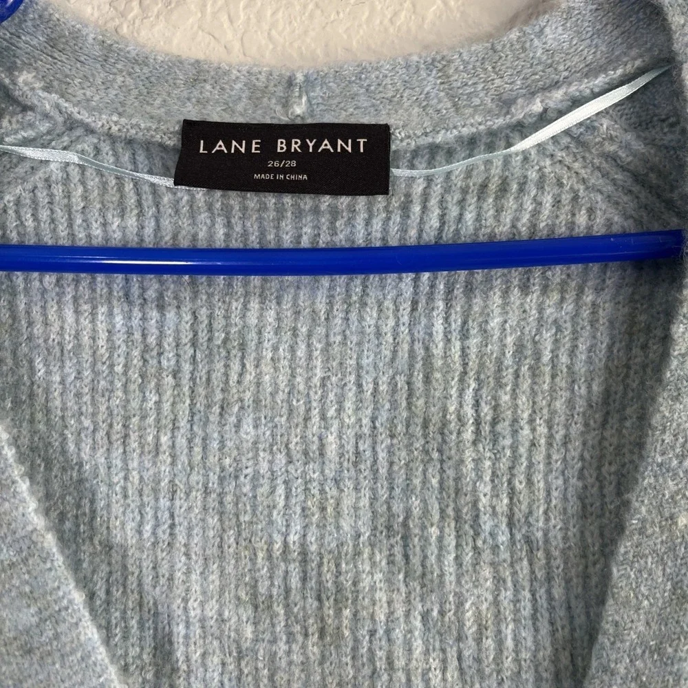 Lane Bryant Cardigan Womens‎ 3X Blue Pointelle Lace Shoulder Ribbed Knit V-Neck